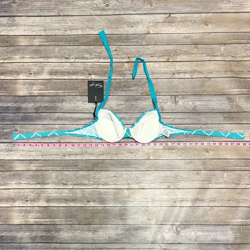 Skye Turquoise Green White Chevron Push Up Halter Underwire Bikini Top NWT Small