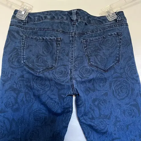 Bebe 2B  Hombre Floral Womens Skinny Jeans Size 30 Low Rise Denim Blue Stretch