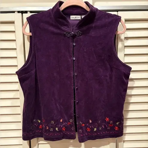 White Stag Women's Purple Velvet Embroidered Vest Smock Neck 90s