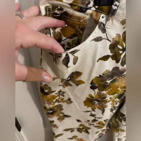 Denim & Co. Floral Printed Crop Kick Flare Jeans Neutral Women's Size 14 Green