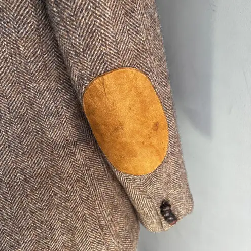 Vintage Herringbone Tweed Blazer Jacket, Classic Brown Fitted Career Coat Wool Size XS