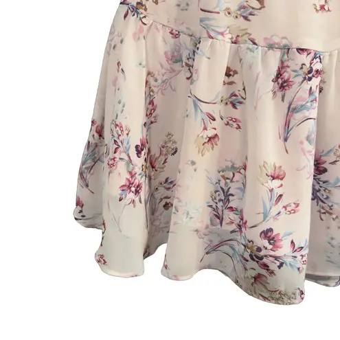 Angel Biba Linka Off-Shoulder Tie Back Fluted Hem Pink Ornate Floral Print Dress