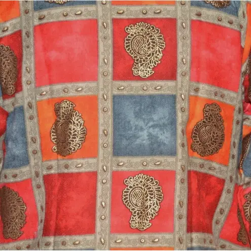 Panchi Indian Pakistani Kurta Tunic Dress 3/4 Sleeve Size M Color Block Flannel Red Size M