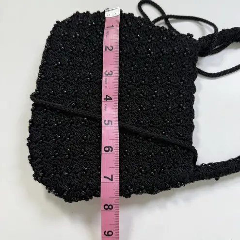 Vintage 90's Black Small Beaded Crochet Purse Crossbody Bag Retro Old Money Boho
