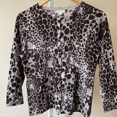 Garnet Hill Eco 100% merino wool snow leopard cardigan
