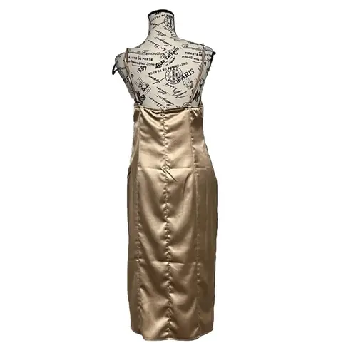 Kittenish Gold Champagne Satin Midi Slip Dress Nye Party Night Out Milkmaid L