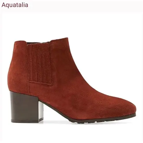 Aquatalia Boots Womens Size 8 Block Heel Ginger Suede Ankle Booties Leather