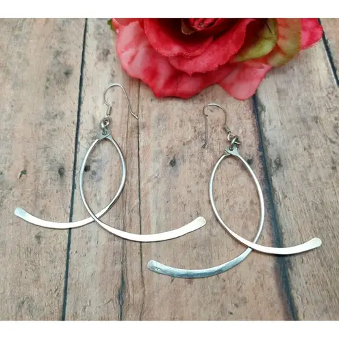 Art Deco Abstract Cross Bar STERLING 925 Statement Dangle Earrings Silver