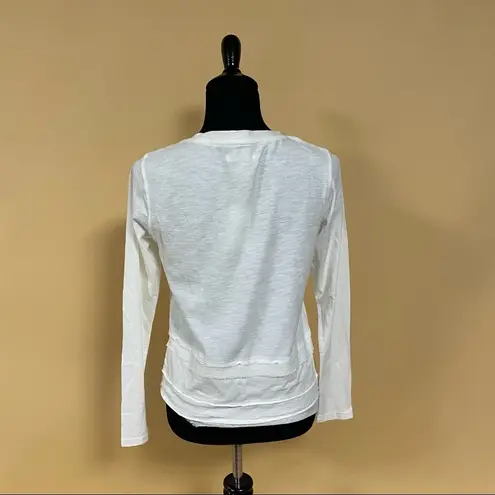 🛍️ Atwell Spa White Cotton Frayed Tiered Long Sleeve Top Leah Tee Size S