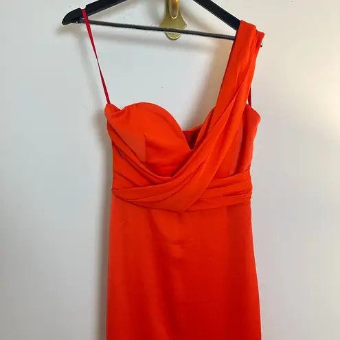 H by Halston HALSTON Roselle One-Shoulder Cotton Blend Crepe Gown in Orange Spice Size US 2