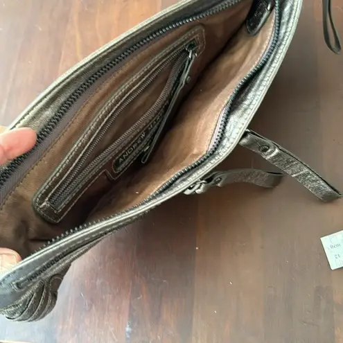 Andrew Marc metallic gunmetal clutch