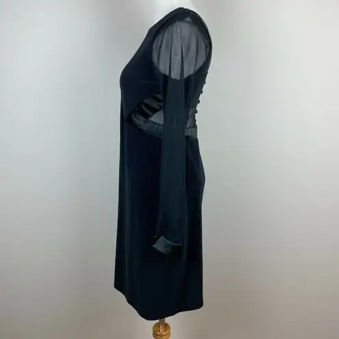 Vintage Late Edition Dress 10 Sheath Black LBD Sheer Mesh Long Sleeve Stretch