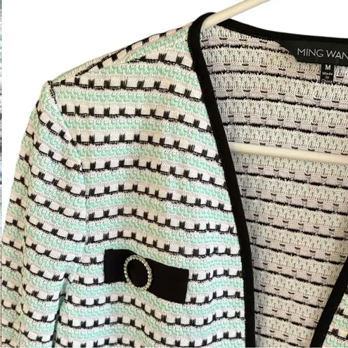 Ming Wang Like New Rhinestone Adorned Sweater Mint Green White Black Size Medium