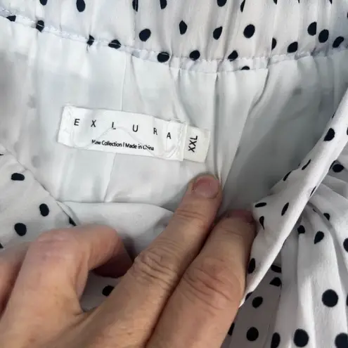 Exlura White Pollka Dot Pleated Tiered Aline Maxi Skirt Lined Size XXL