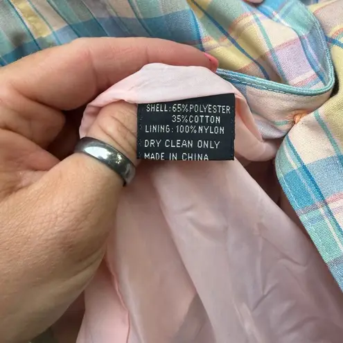 Vintage 80s Pastel Blue Yellow Plaid Blazer Separates by Donkenny Size 12