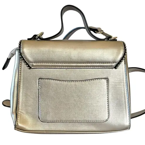 Christian LaCroix CXL Silver Faux Leather Bead Trim Top Handle Crossbody Handbag