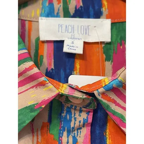 Peach Love California Dress Watercolor Works Tiered Long Gathered Sleeve Rainbow