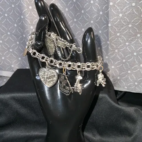 Vintage Sterling Charm Bracelet with 7 Dangle Charms 7” Silver