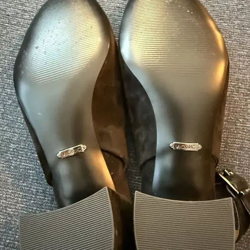 Vionic Nareen Pumps US 9 Black Suede Slingback Block Heel Shoes Holiday Formal