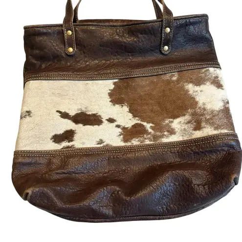 Myra Leather and Hairon Shoulder Tote Bag Brown