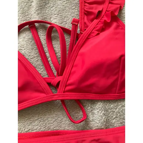 Sand Castle Bikini 2 Pc Women's XL Ruffle Tie Mid Rise Coral Pink Summer