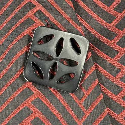 IC by Connie K Jacket Womens Medium Black Red Geometric Asymmetrical Lagenlook