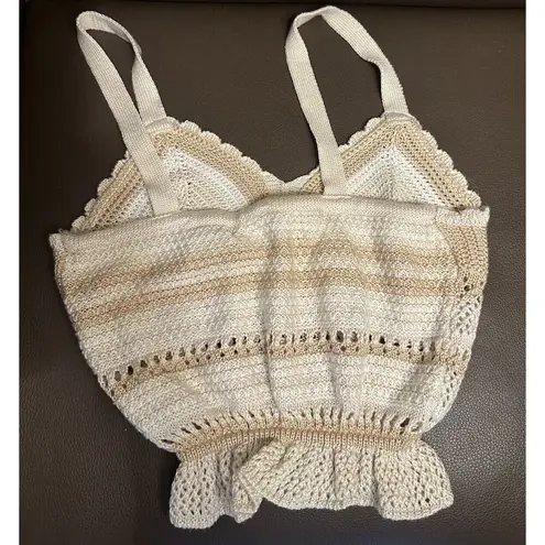 Madden NYC Crochet Knit Tank Top Size Medium Granny Square Retro 70s Boho Beiges