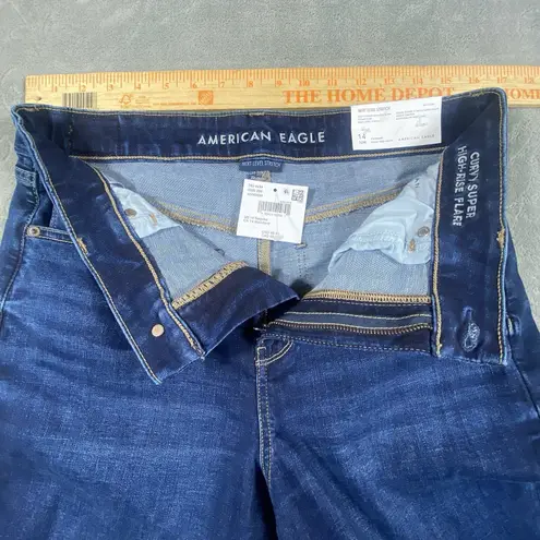 New American Eagle Curvy Super High Rise Flare Jeans Womens 14 Stretch Hippie Blue Size 14P