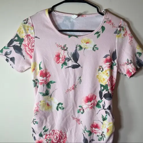 Pinkblush Pink Floral Fitted Ruched Short Sleeve Maternity Dress Size S