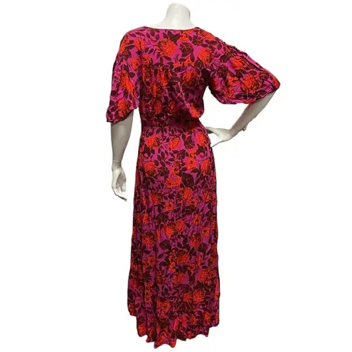 Abel the label  Dress Small High Low Maxi Purple Red Floral Short Sleeve Swing