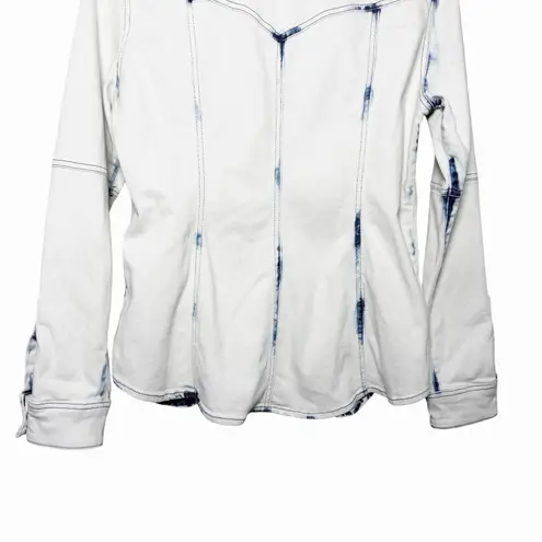 Teleria Zed Womens Handmade Denim Shirt Jacket 46 L Tie Dye Bleach Wash Italy Blue Size L