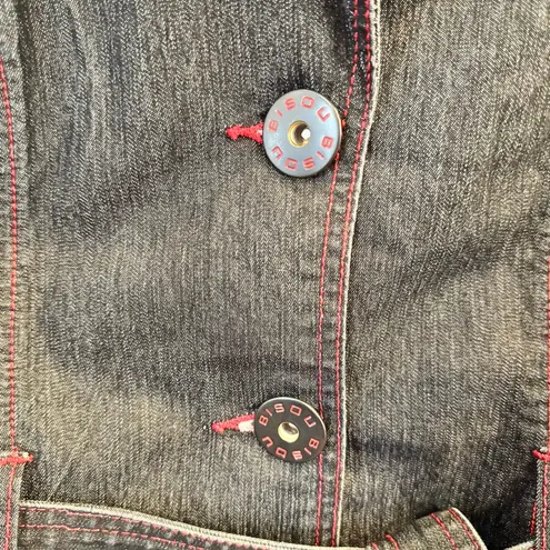 Bisou Bisou Denim Trench Jacket Red Stitch Women’s M Belted Dark Wash