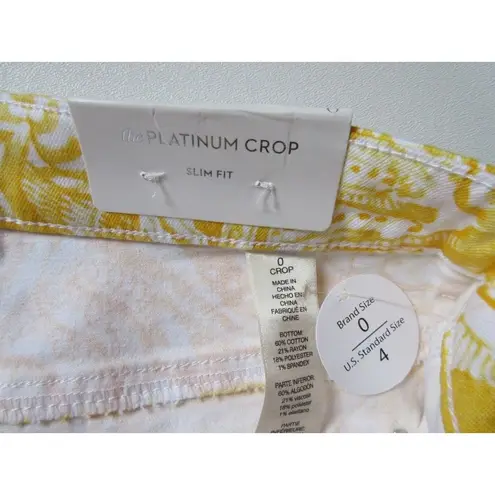 Chico's NWT  Santorini Scroll Platinum Crop in Daffodil Yellow Slim Jeans 0 / 4