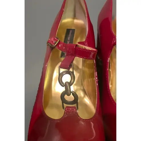 Steve Madden ‎ Women's Red Patent T-Strap Block 3" Heel Size 8 Vintage - Image 3