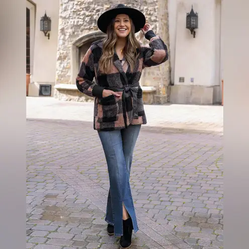 Fleece Tan/Black Buffalo Plaid Wrap Jacket | Buffalo Fleece Plaid Wrap Jacket Black Size XL