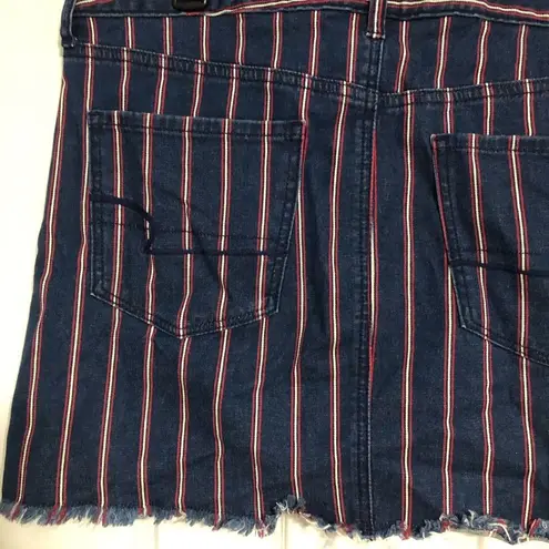American Eagle ‎ Blue/Red Striped Super Stretch Hi Rise Mini Denim Skirt size 14