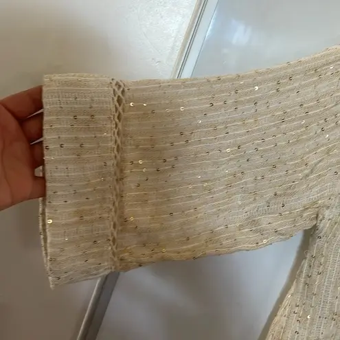 Soft Surroundings Loose Weave Ivory Gold Sequin Cardigan Boho Relaxed Top Sz XS