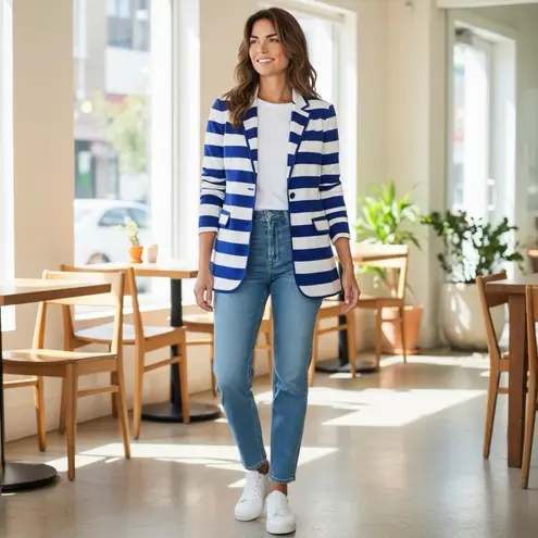 Ralph Lauren Sweater Blazer Blue White Cotton Sz M preppy old money Nautical Size M