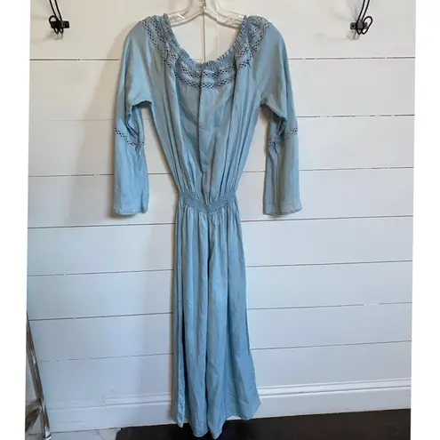 Walter Baker Milan Light Chambray Jumpsuit Off The Shoulder Wide Leg Crochet -S