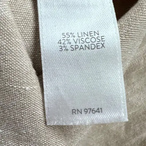 J Jill Linen Stretch Pants Women M Beige Crop Button Hem Coastal Resort Breezy Size M