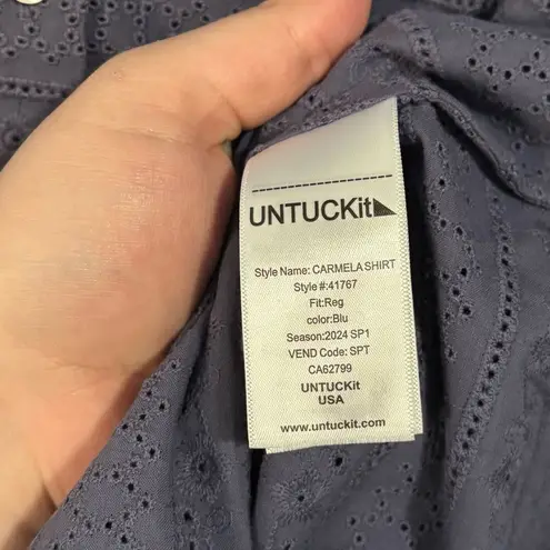 Untuckit Blue Eyelet Carmella Button Up Top Coastal 4 Blue