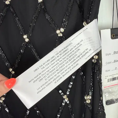 Mac Duggal NWT #9109 Sequin Embellished Long Sleeve Gown Dress Black Size 0 NEW
