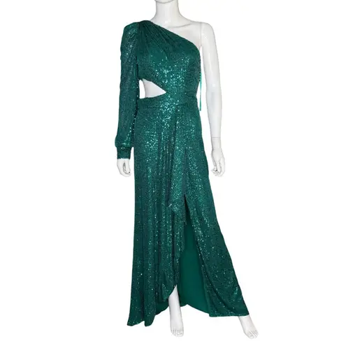 Mac Duggal Ieena for Green Sequined One Shoulder Cut Out Gown 26730 Women’s Sz 4