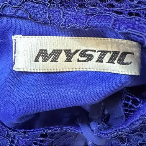 Mystic Royal Blue Sheer Lace Yoke Sweetheart Neckline Sheer Overlay Dress Made in USA