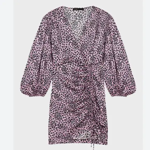 Maje Cinched Mini Dress Pink Leopard Animal Print Size 38 Medium