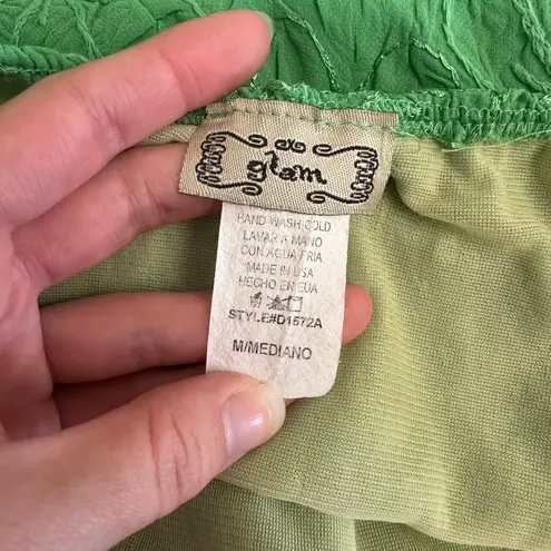 Glam Y2K Vintage Green Embroidered Floral Halter Dress Made in USA Size M