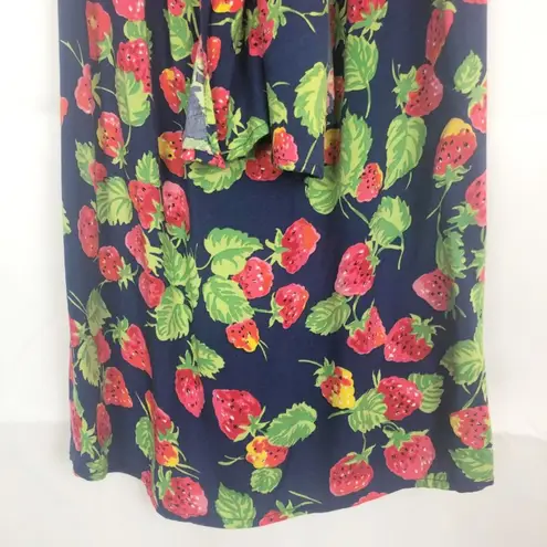 Warehouse Strawberry Print Sleeveless Midi Dress Blue Size 2