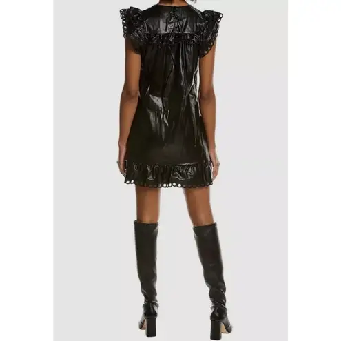 Stellah NWT $168 Small Black Faux Leather Goth Punk Alt Eyelet Babydoll Dress