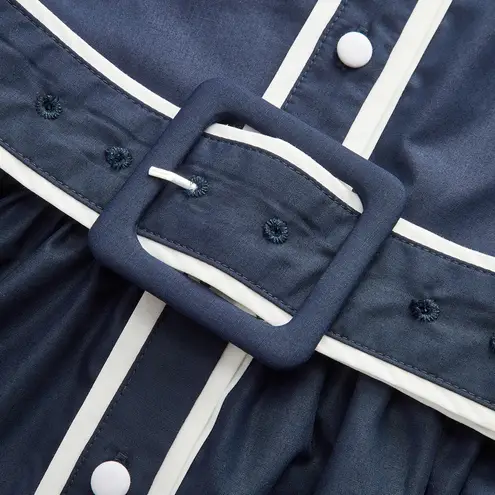 COMMENSE Contrast Trim Belted Pleated Shirt Dress COLOR