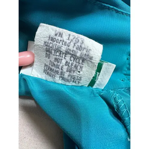 Vintage 90s Willow Ridge High Neck Blouse Teal Satin Mod Secretary Top USA 8 Green